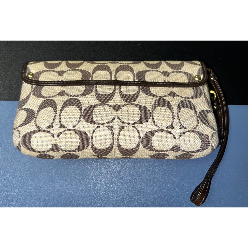 Coach Kristin Signature Canvas Wristlet Brown Tan Gold Clutch - Picture 3 of 8